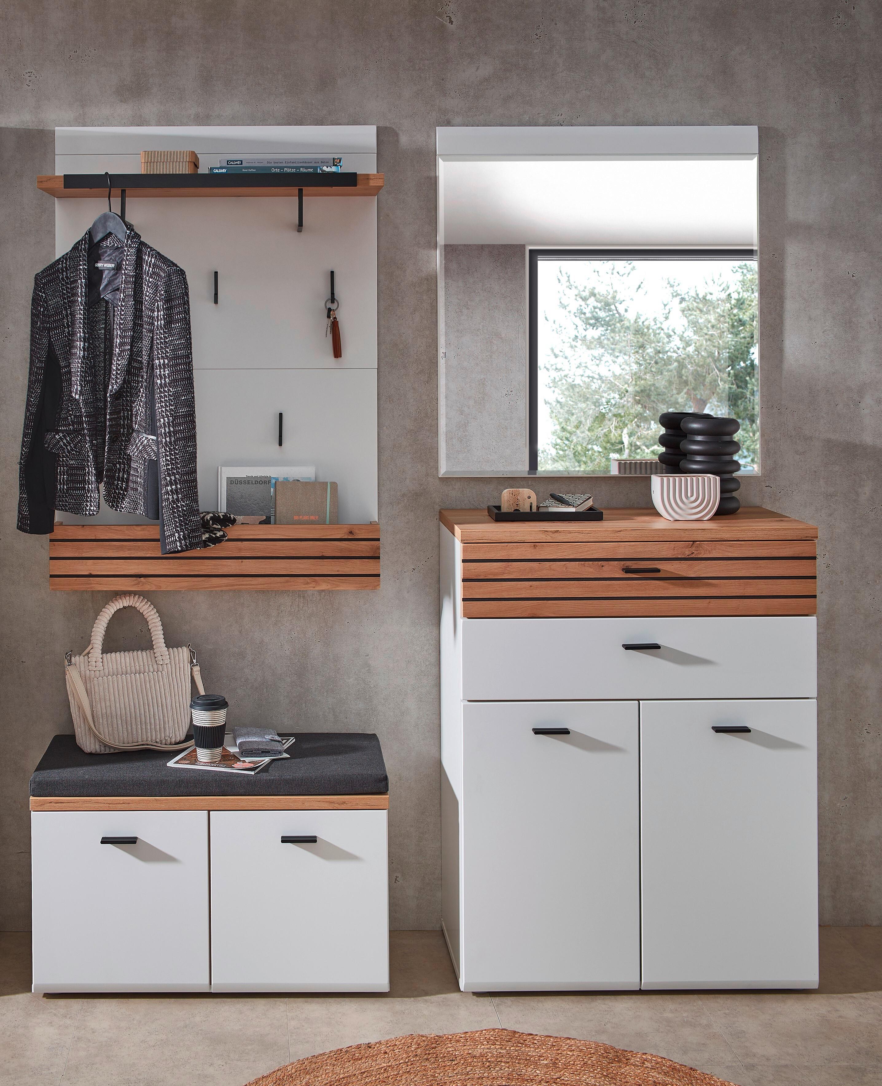 Garderobe Fresno Weiß/Eiche Artisan, B: 175 cm - Schwarz/Weiß, Design, Glas/Holzwerkstoff (175/201/40cm) - Livetastic