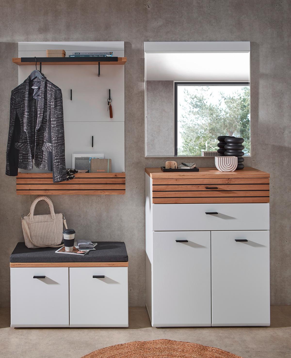 Garderobe Fresno Weiß/eiche Artisan, B: 175 Cm - Schwarz/Weiß, Design, Glas/Holzwerkstoff (175/201/40cm) - Livetastic