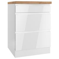 Küchenunterschrank Monza B: 60 cm Weiß/Eiche Dekor - Weiß Hochglanz/Eiche Wotan, LIFESTYLE, Holzwerkstoff (60/86/60cm) - Held