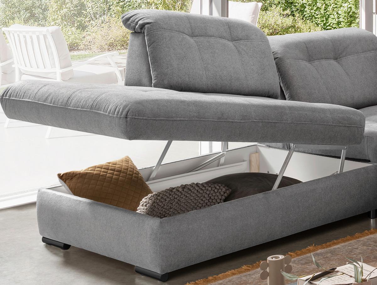 Wohnlandschaft Mit Bettkasten Rigatti Silberfarben B: 387 Cm - Silberfarben/Schwarz, MODERN, Textil (252/387/184cm) - Livetastic