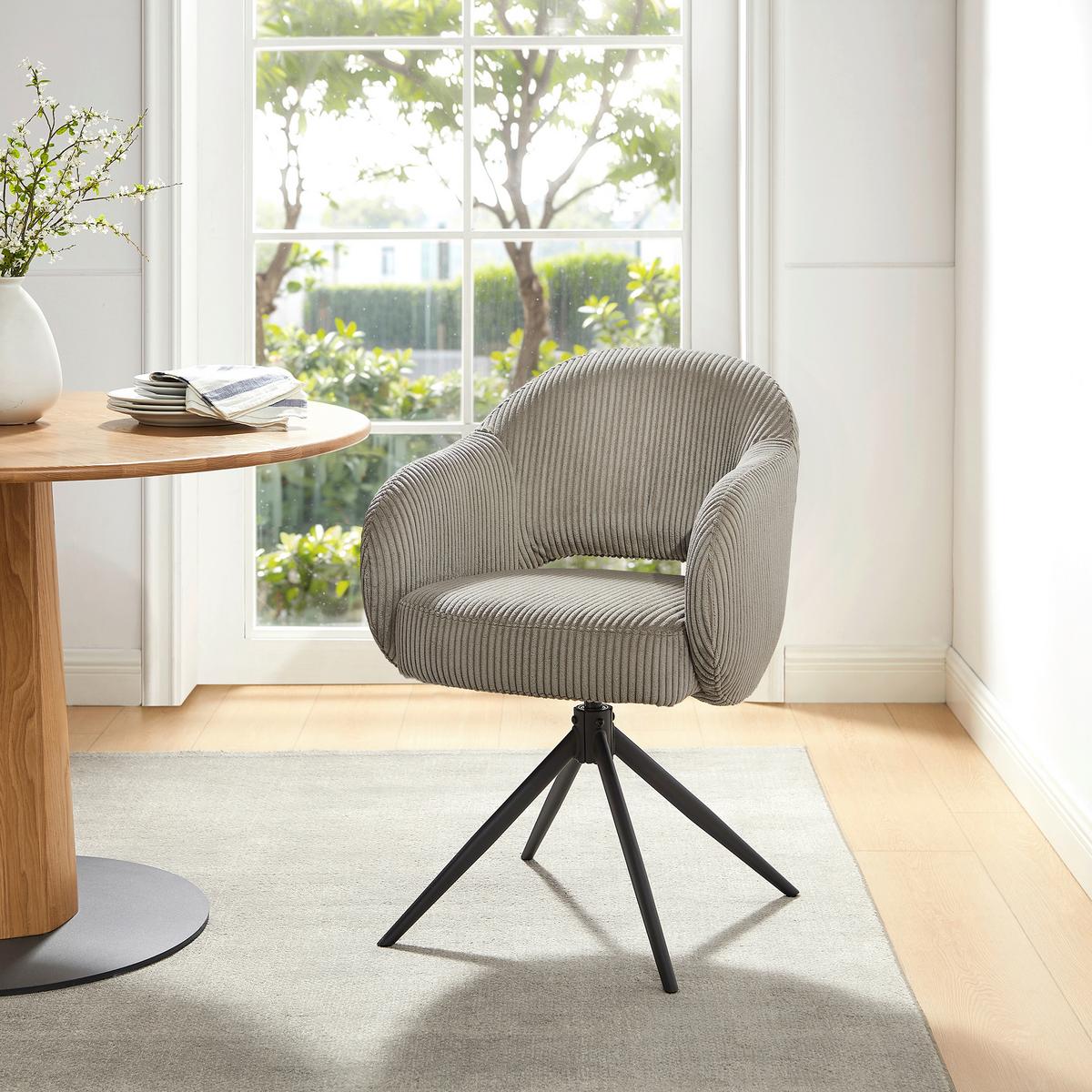 Armlehnstuhl Cord Hellgrau B: 58cm - Hellgrau/Schwarz, MODERN, Textil/Metall (58/84/60cm) - Livetastic
