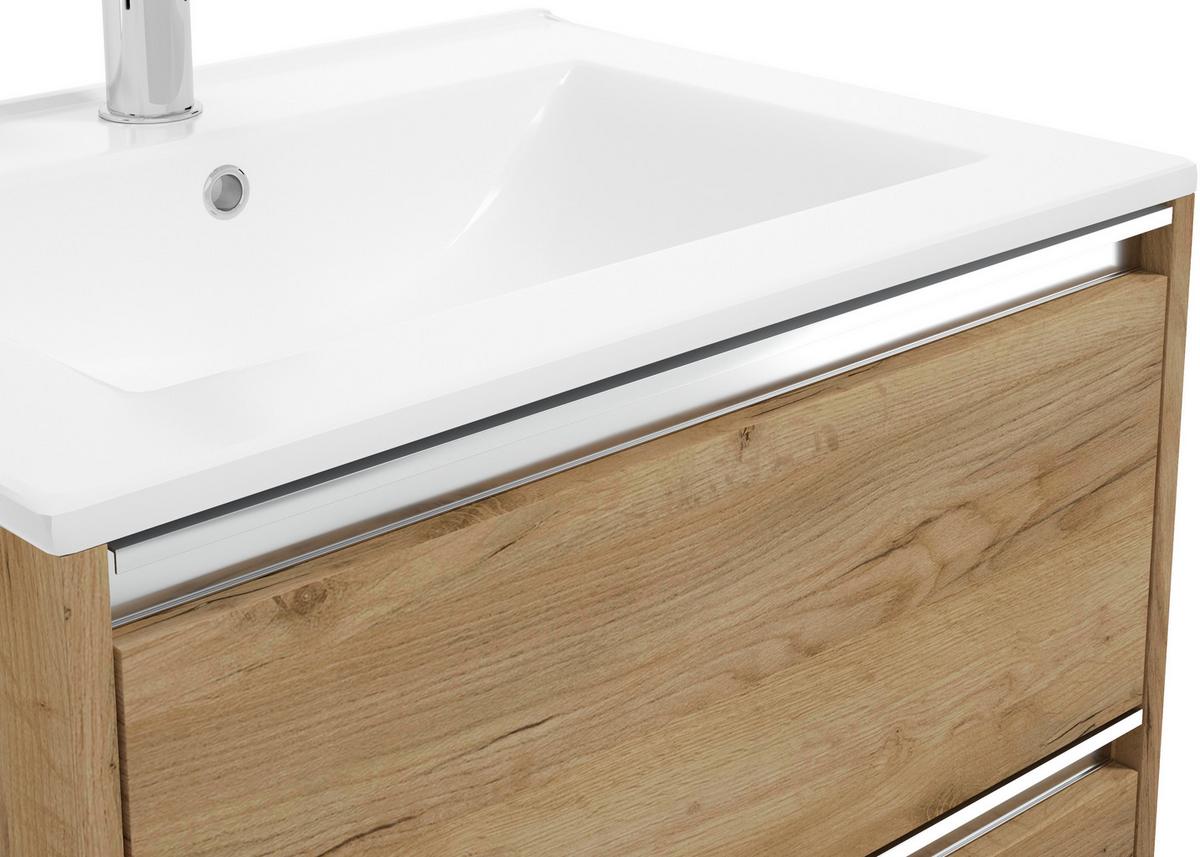 Waschbecken mit Unterschrank Nena B: 59 cm Eiche Dekor - Eichefarben/Weiß, MODERN, Keramik/Holzwerkstoff (60cm) - MID.YOU