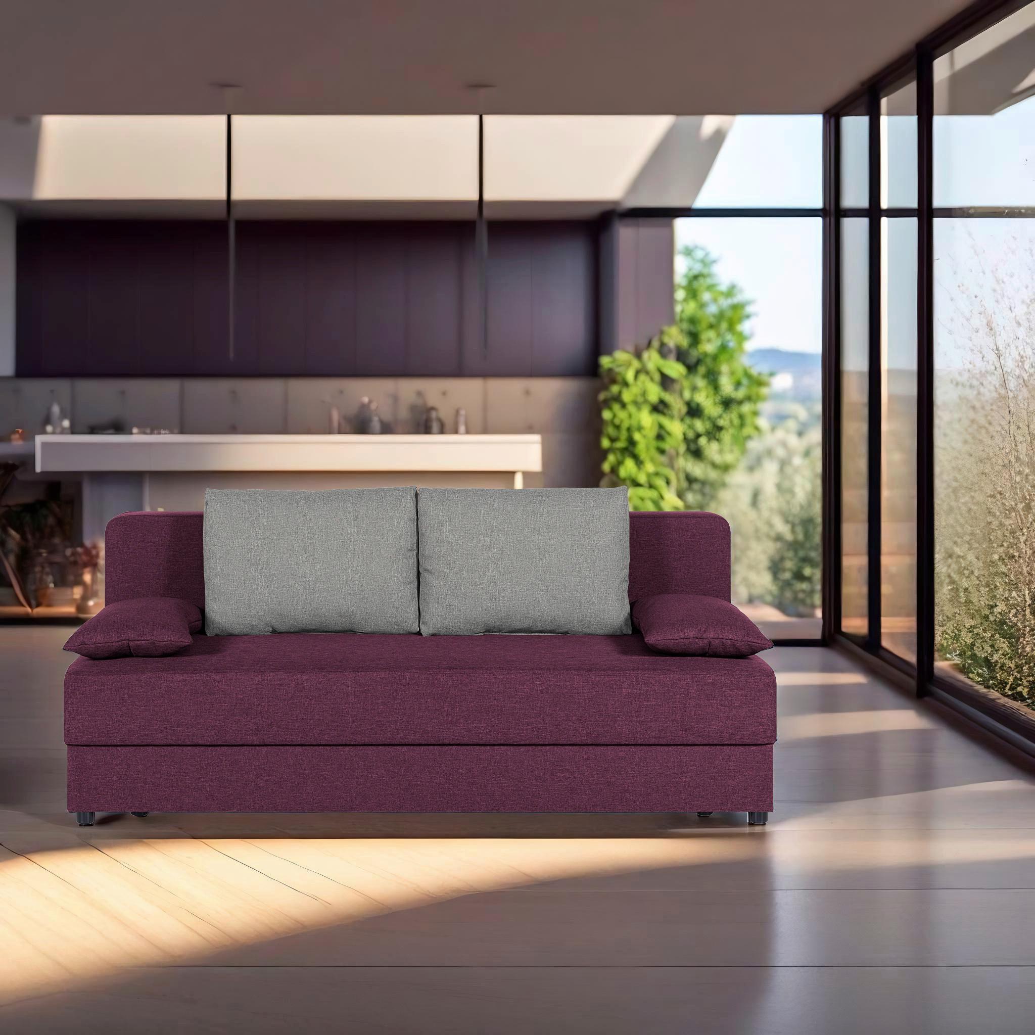 2-sitzer-sofa Mit Schlaffunktion Nele Lila - Lila, Design, Holzwerkstoff/Textil (193/82/80cm) - P & B