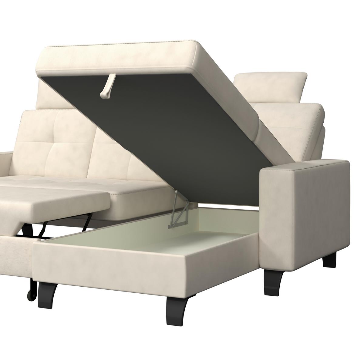 Ecksofa Varese mit Bettkasten Naturfarben 239x164 cm - Beige/Schwarz, KONVENTIONELL, Textil (239/164cm) - James Wood