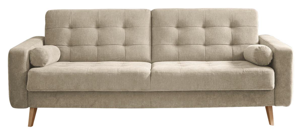Schlafsofa Mit Bettkasten Und Kissen Fjord, Webstoff - Sandfarben/Eichefarben, MODERN, Holzwerkstoff/Textil (222/86/90cm) - MID.YOU