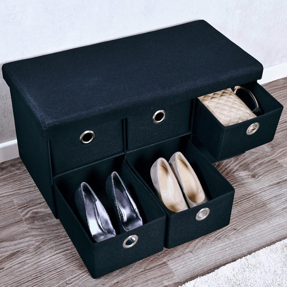 Garderobenbank Schwarz Mitaufbewahrungsboxen, B: 76 cm - Schwarz, Basics, Holzwerkstoff/Kunststoff (76/38/38cm) - Kesper