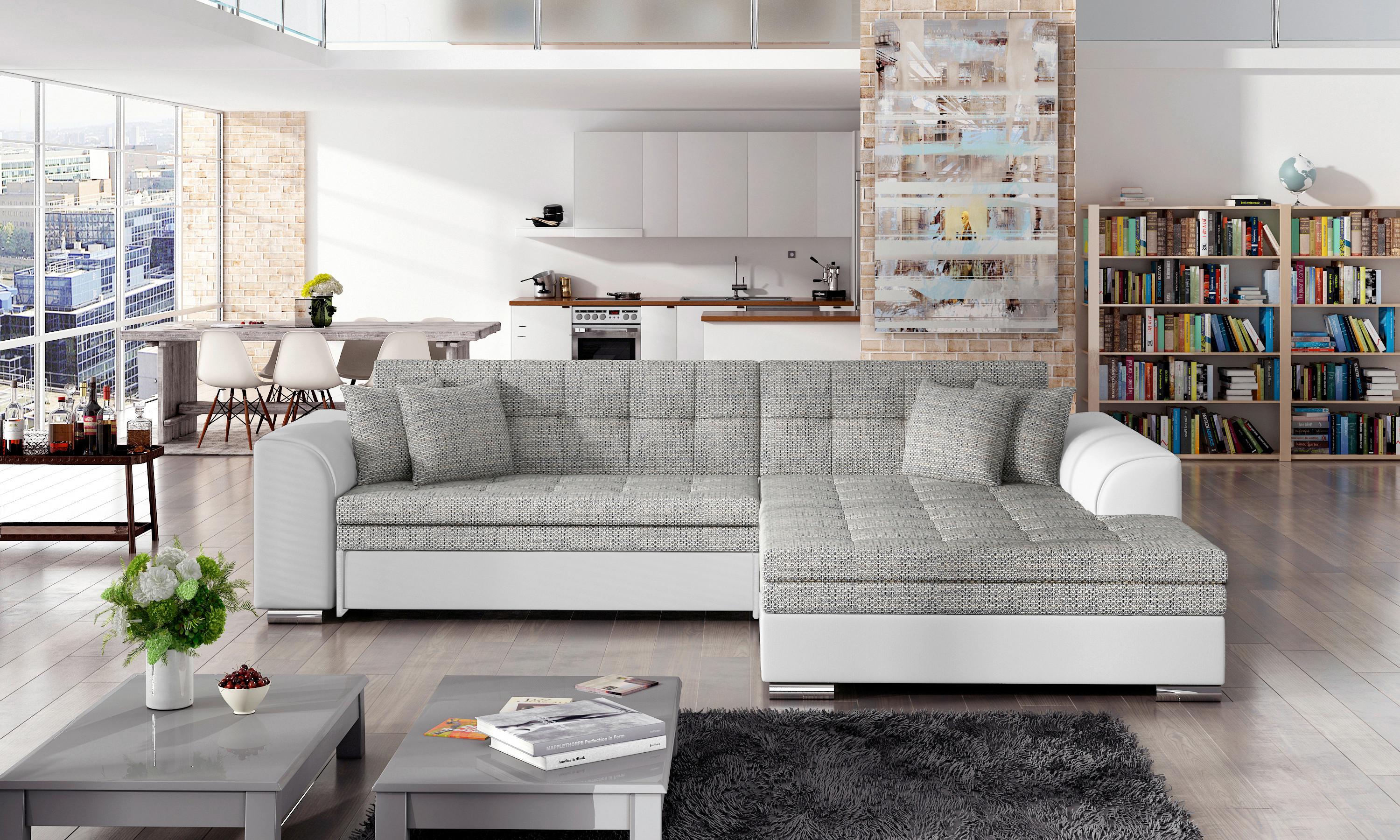 Ecksofa Sorento Grau/Weiß S: 296x194cm - Chromfarben/Weiß, Design, Textil (296/194cm) - MID.YOU