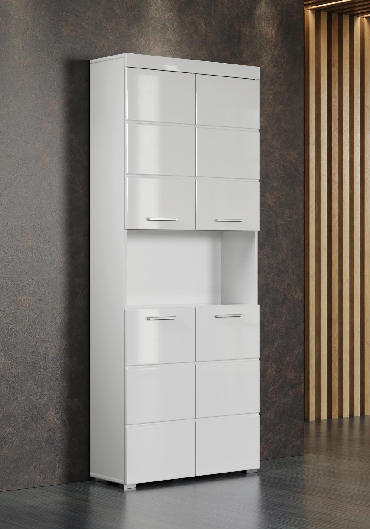 Hochschrank Amanda B: 73 Cm Weiß - Silberfarben/Weiß, MODERN, Holzwerkstoff (73/190/31cm) - MID.YOU