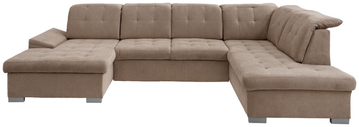 Wohnlandschaft Zira Hellbraun U: 169x330x212cm - Chromfarben/Hellbraun, MODERN, Textil (169/330/212cm) - Livetastic