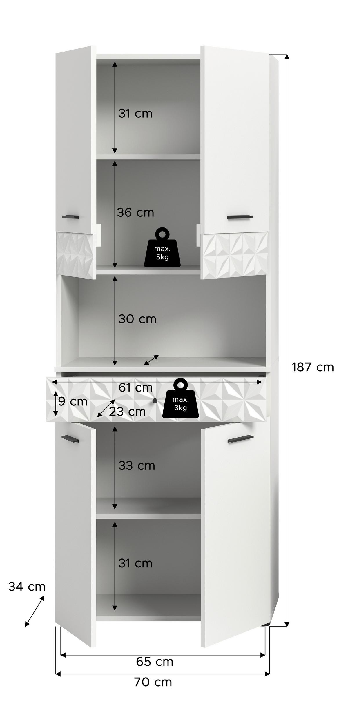 Hochschrank Prisma Weiß B: 70 Cm - Schwarz/Weiß, MODERN, Holzwerkstoff (70/187/34cm) - MID.YOU
