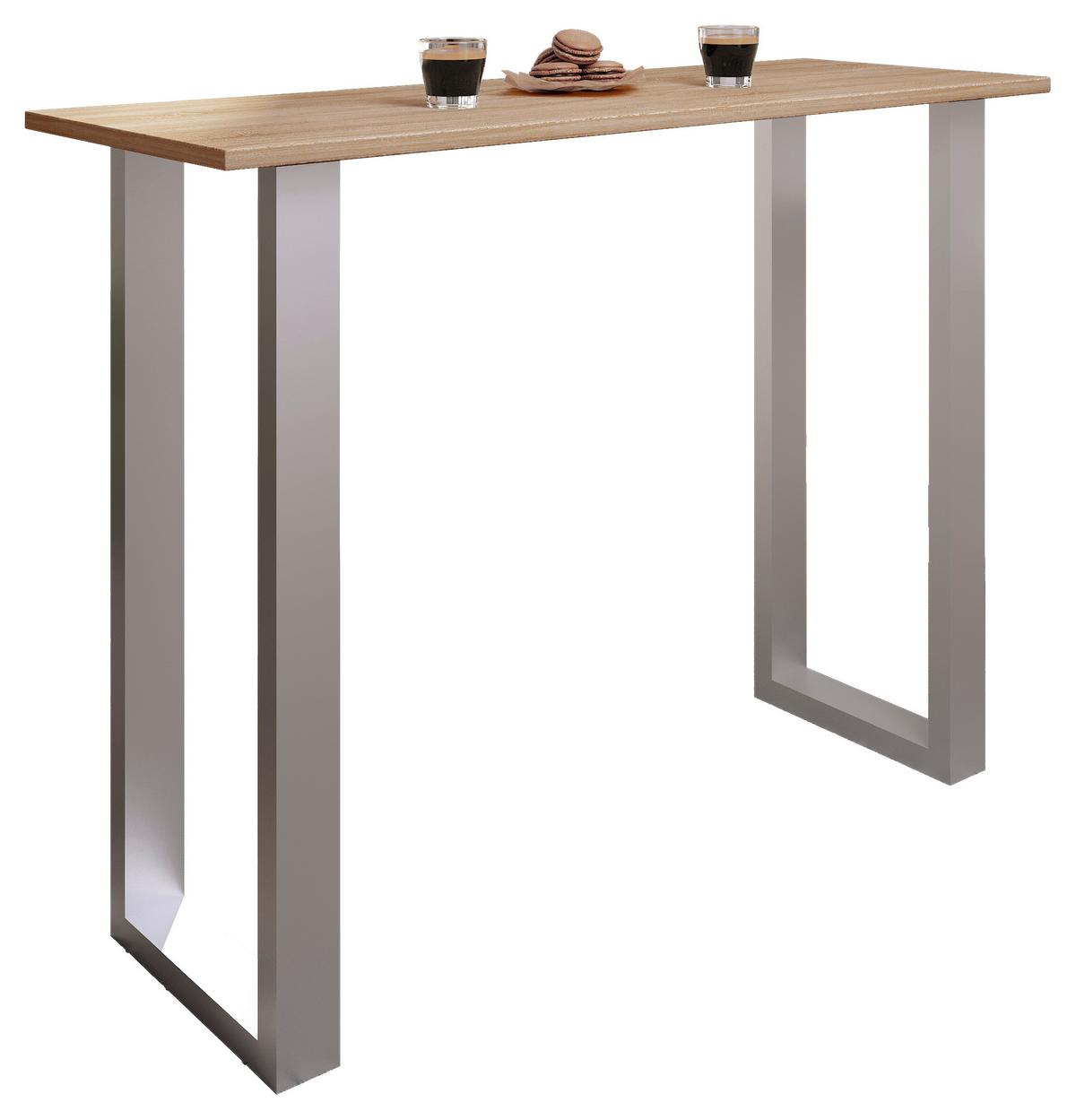 Bartisch Xona B 140x50 - Silberfarben/Sonoma Eiche, KONVENTIONELL, Holzwerkstoff/Metall (140/50/102cm)