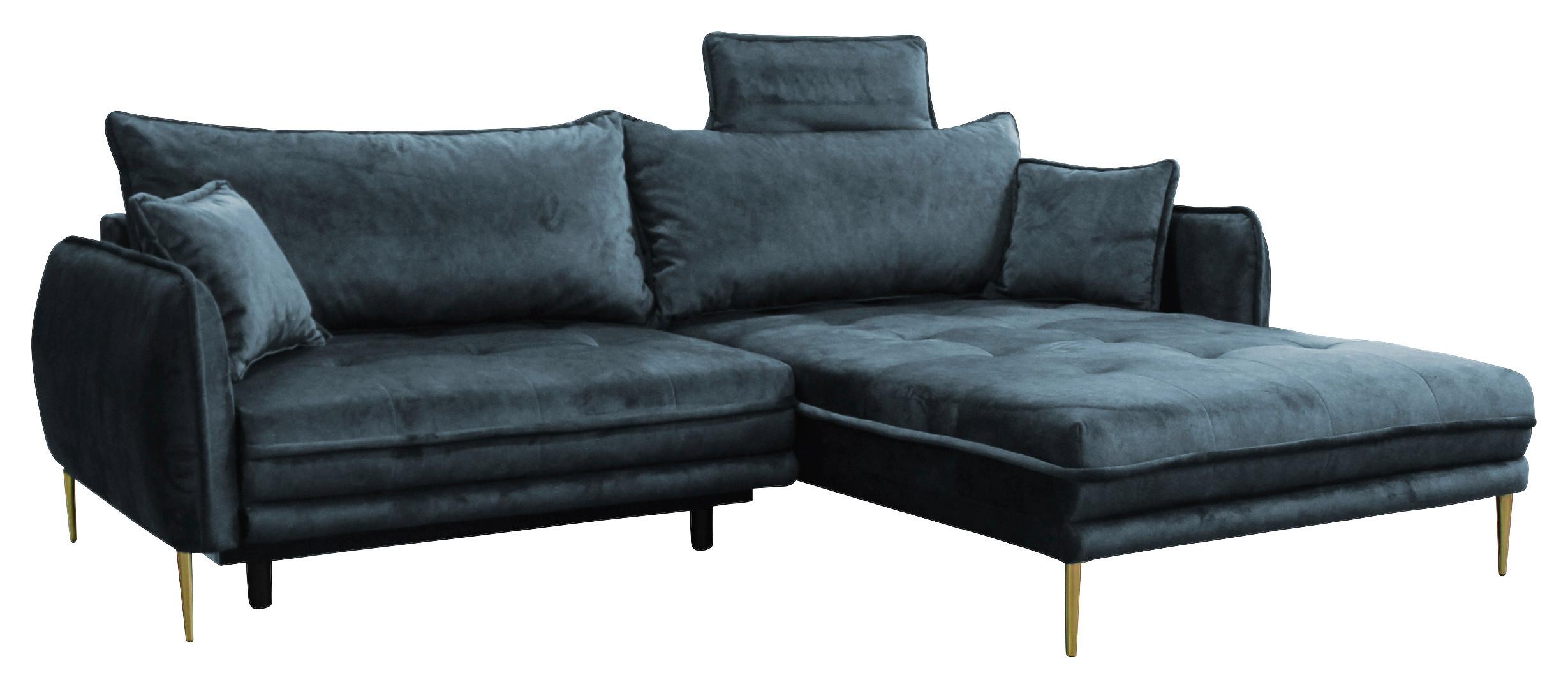 Ecksofa Whisper Blau S: 264x196 cm - Blau/Goldfarben, Design, Textil (264/196cm) - MID.YOU