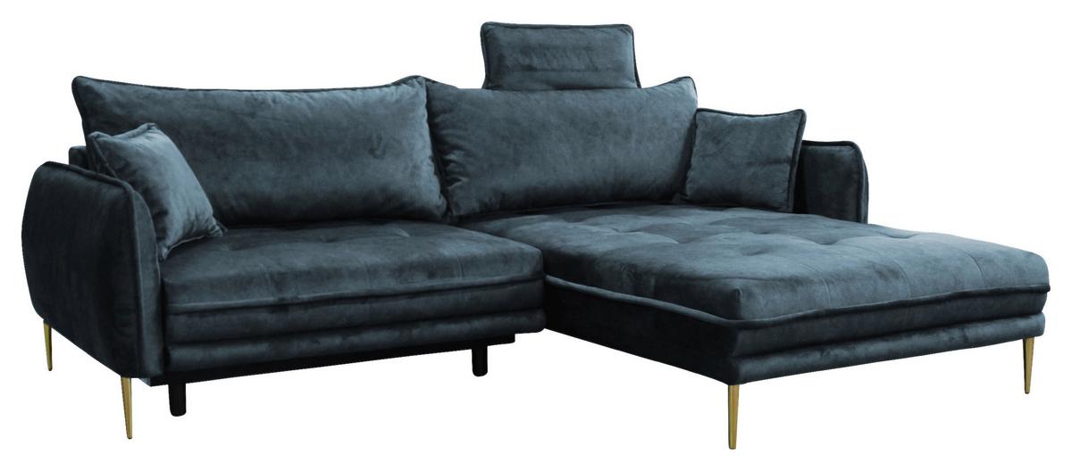 Ecksofa Whisper Blau S: 264x196 cm - Blau/Goldfarben, Design, Textil (264/196cm) - MID.YOU