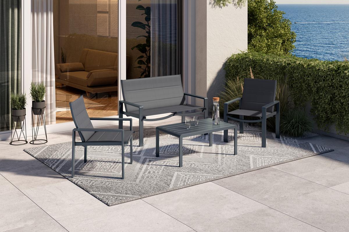 Loungegarnitur Palma - Dunkelgrau, MODERN, Textil/Metall - Luca Bessoni