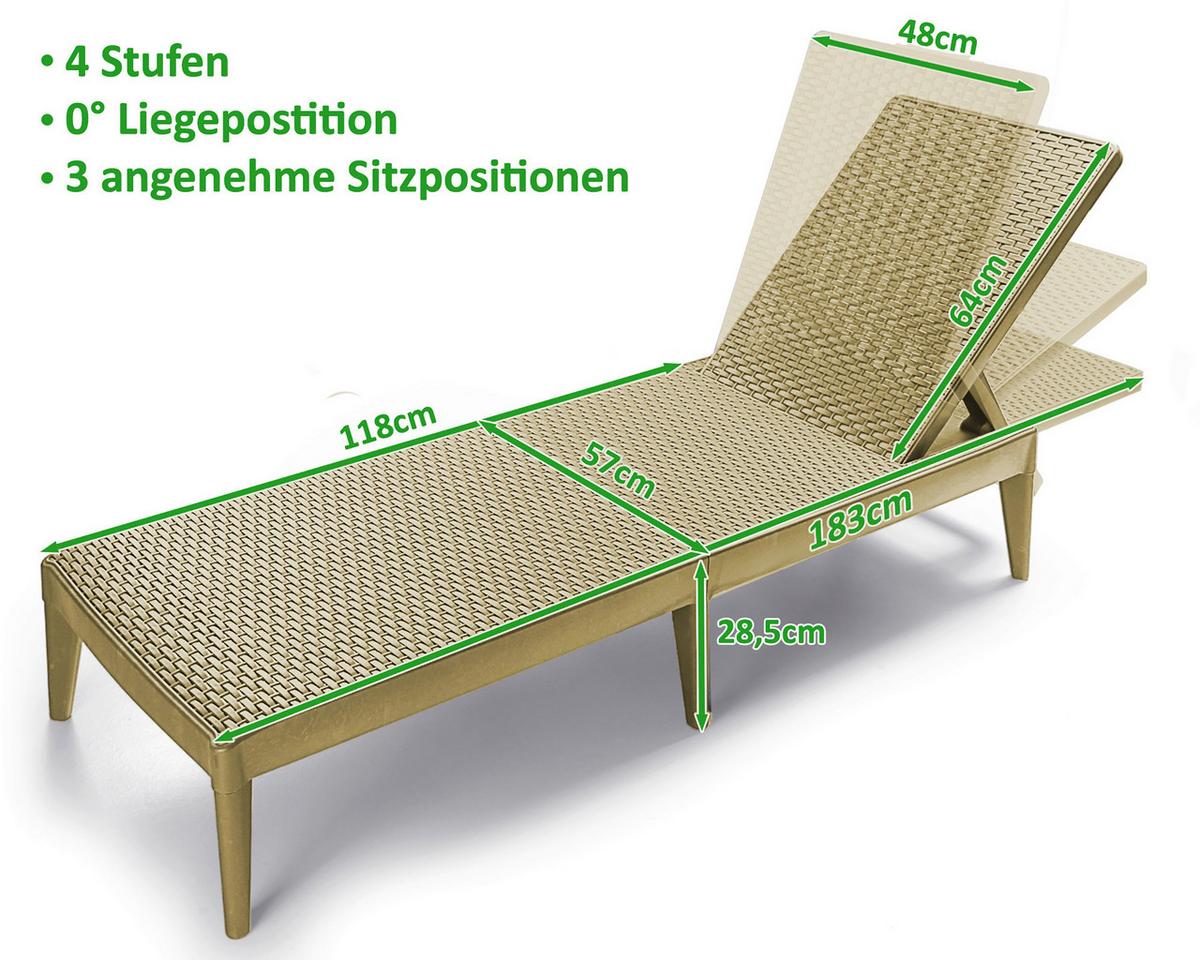 Sonnenliege Numana Kunststoff verstellbar - Cappuccino, Basics, Kunststoff (180/29/60cm)