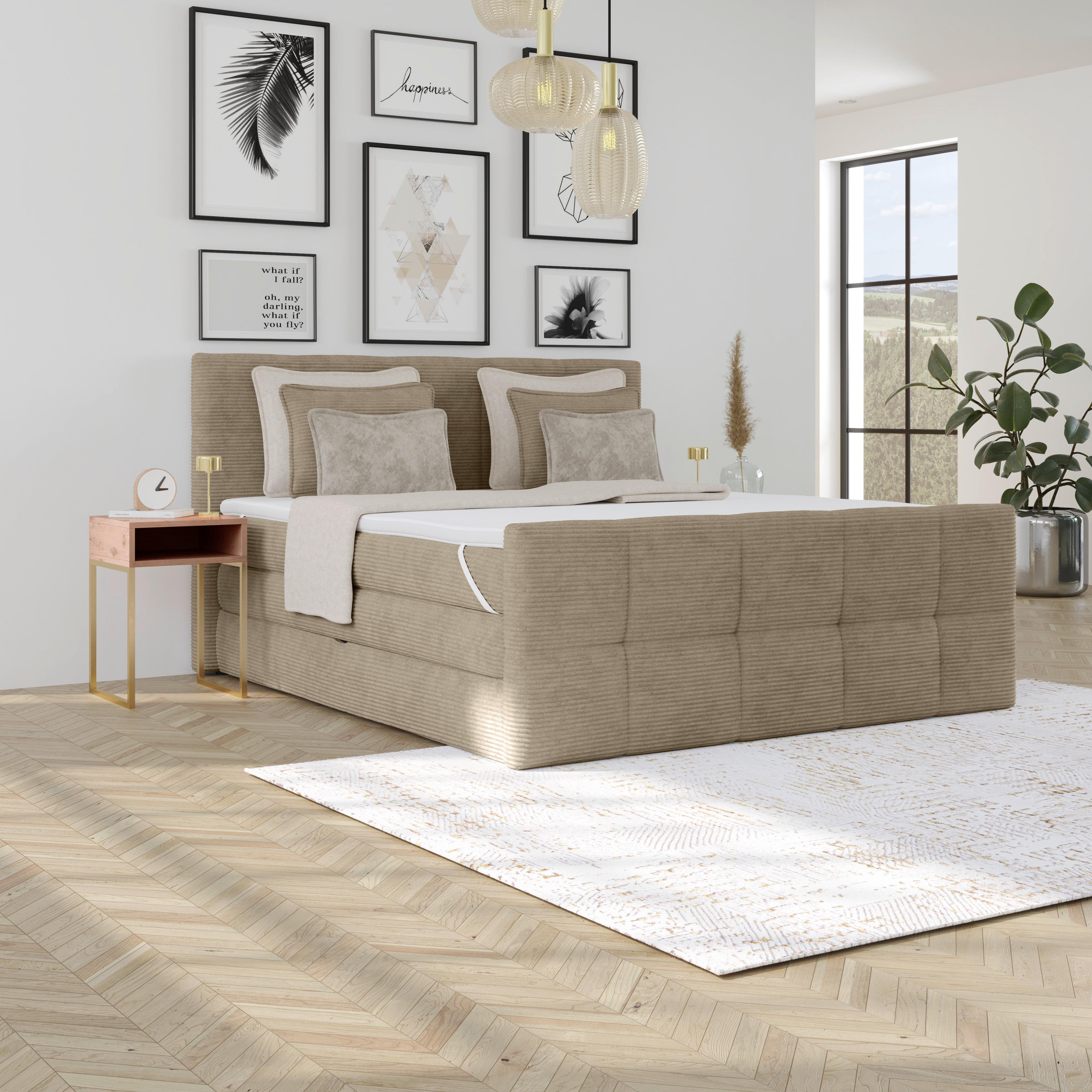 Boxspringbett mit Topper & Bettkasten180x200 Medino - Schlammfarben, KONVENTIONELL, Holz/Holzwerkstoff (180/200cm)