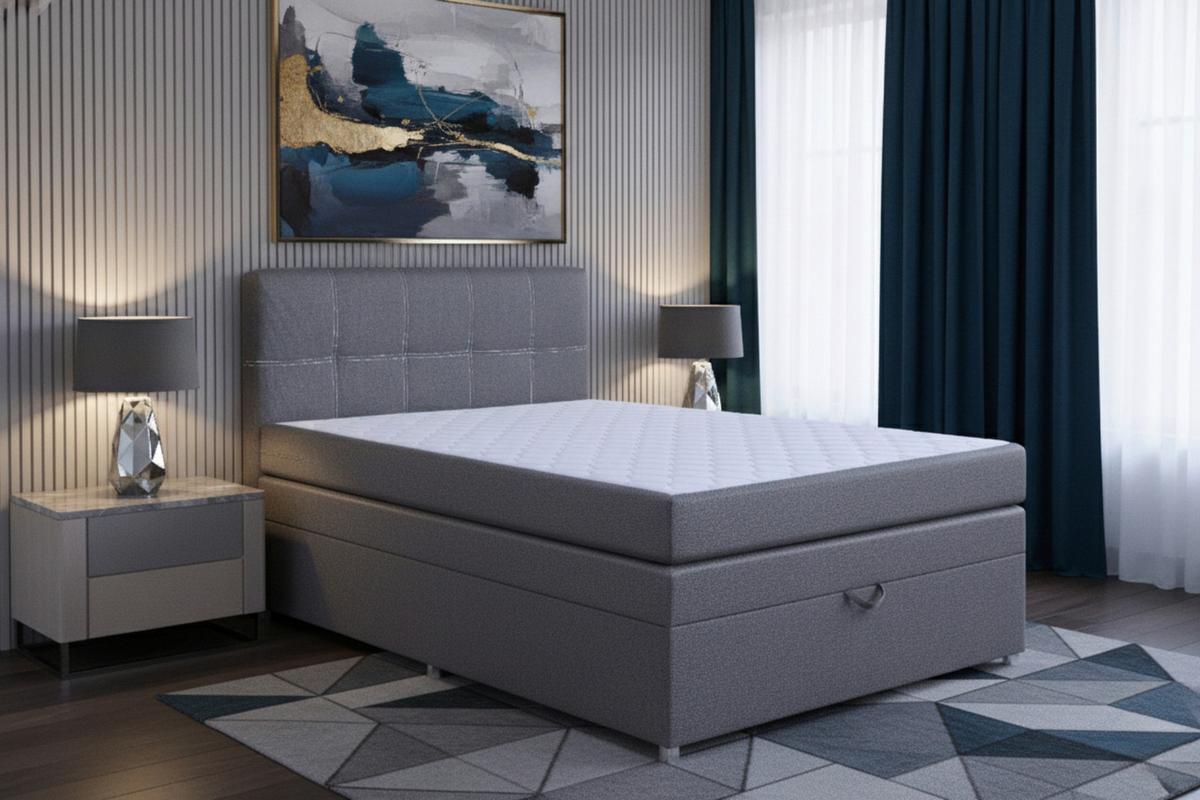 Boxspringbett Royal 140x200 Hellgrau - Chromfarben/Hellgrau, MODERN, Holzwerkstoff/Textil (140/200cm)