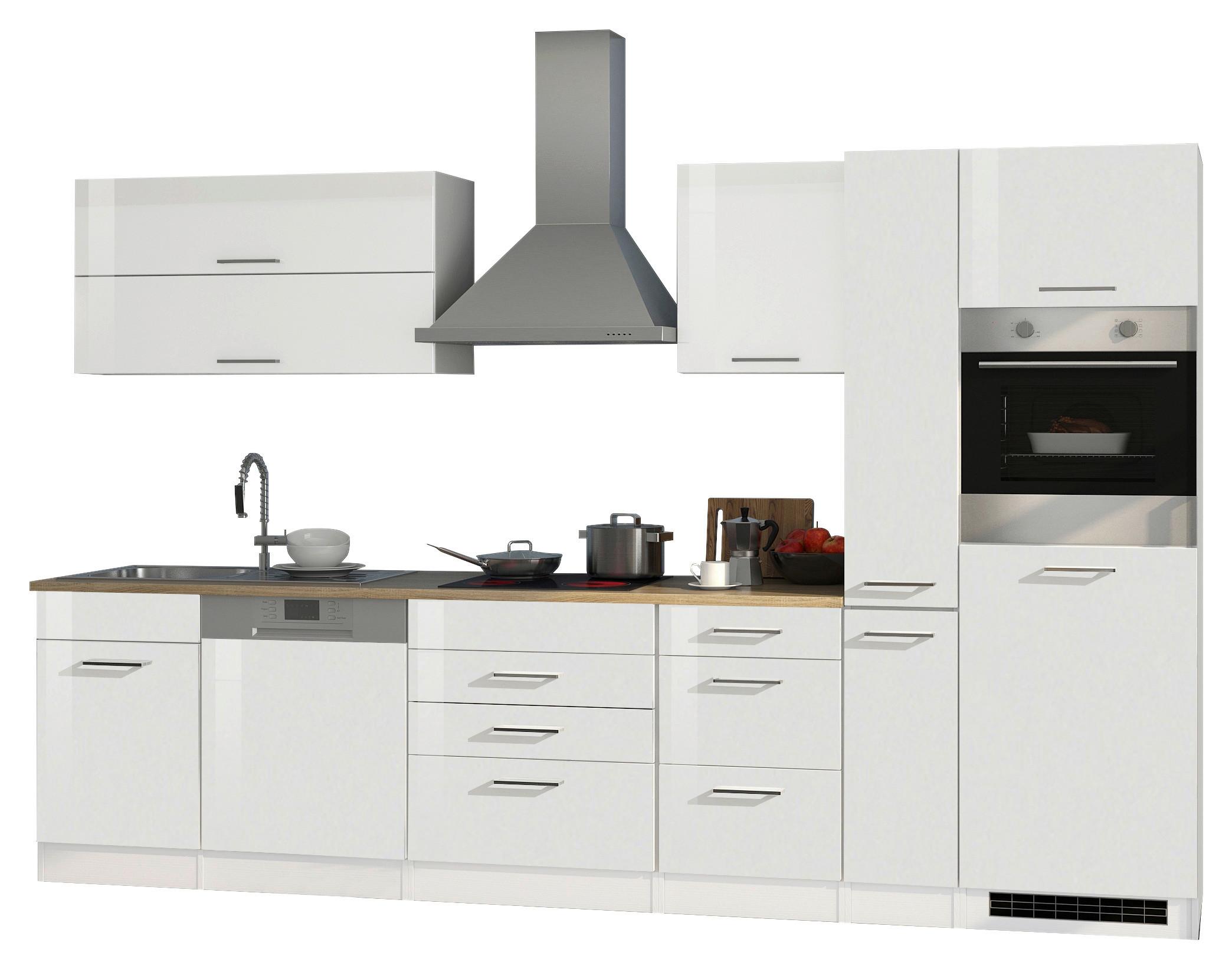 Küchenblock Mailand Weiß B: 330 cm - Weiß Hochglanz/Weiß, MODERN, Holzwerkstoff (330cm) - Held