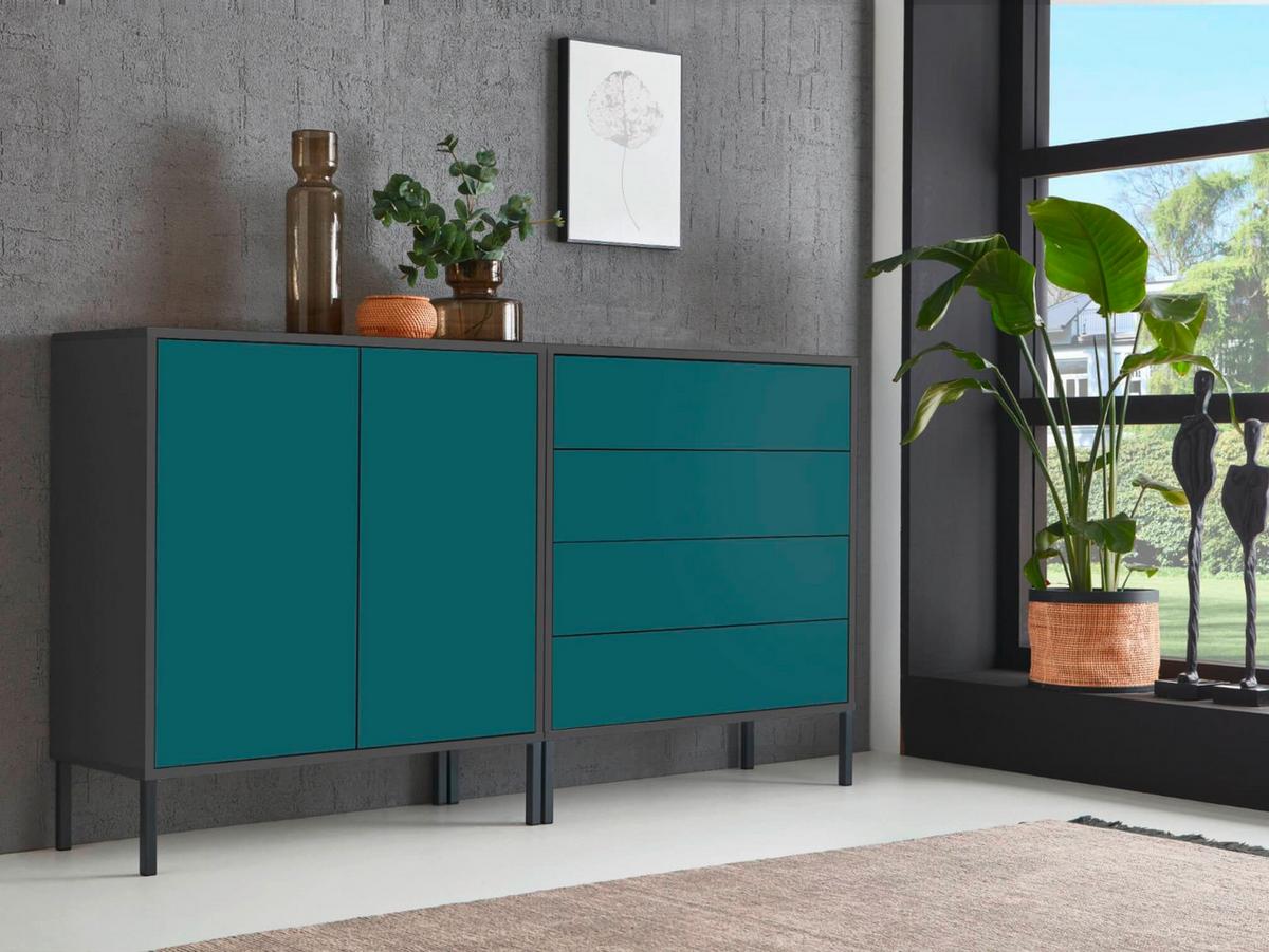 Sideboard Mailand 3 B: 158 cm Petrol - Anthrazit/Petrol, MODERN, Holzwerkstoff (158/86/33cm) - MID.YOU