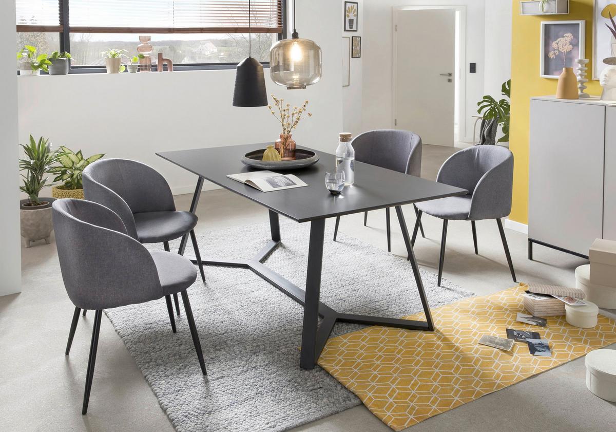 Esstisch Schwarz, Dunkelgrau L: 180cm - Dunkelgrau/Schwarz, Design, Holzwerkstoff/Metall (180/90/75cm) - Livetastic