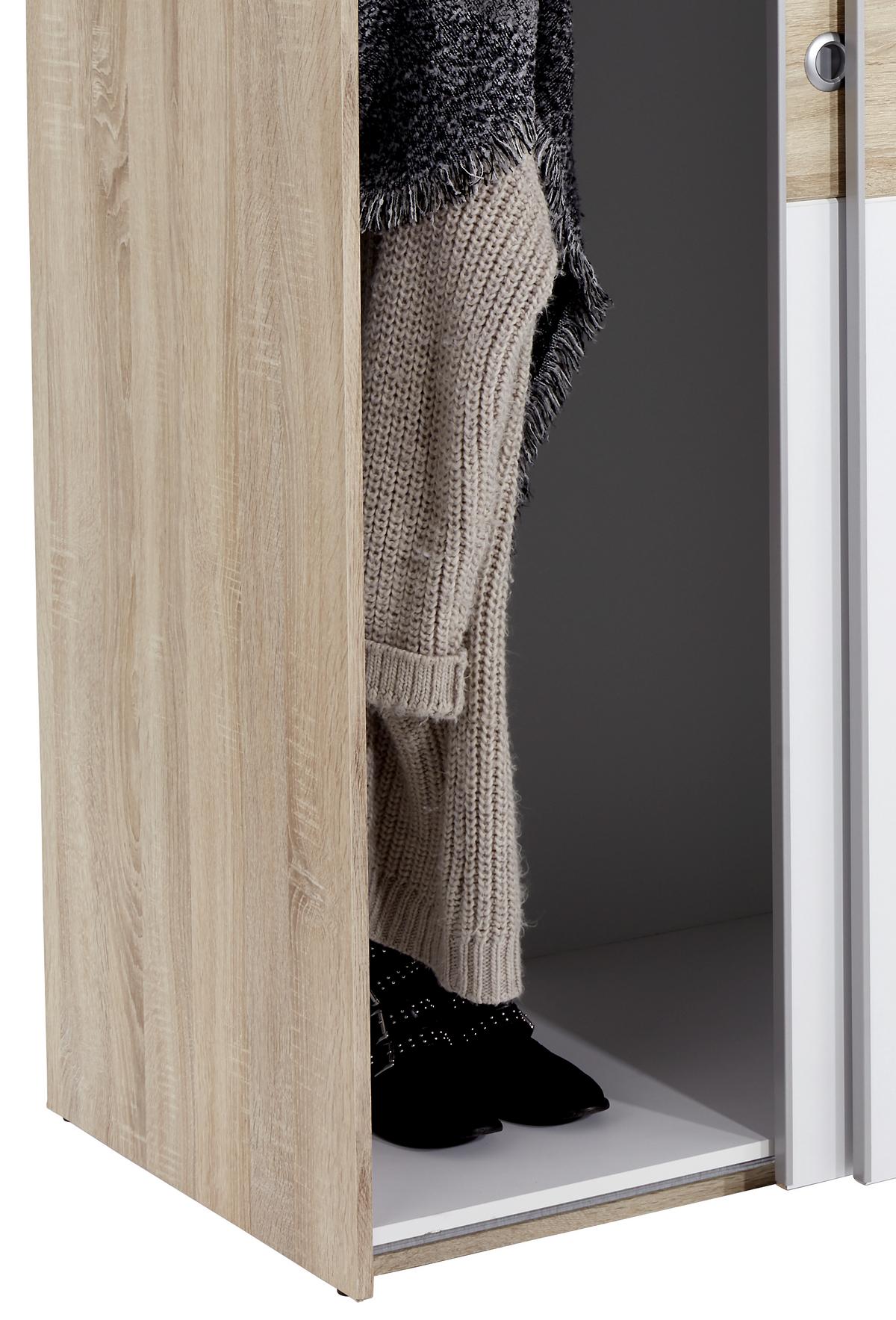 Schwebetürenschrank 170cm Wiki, Weiß/ Sonoma Eiche Dekor - Weiß/Sonoma Eiche, KONVENTIONELL, Holzwerkstoff (170/196/60cm) - MID.YOU