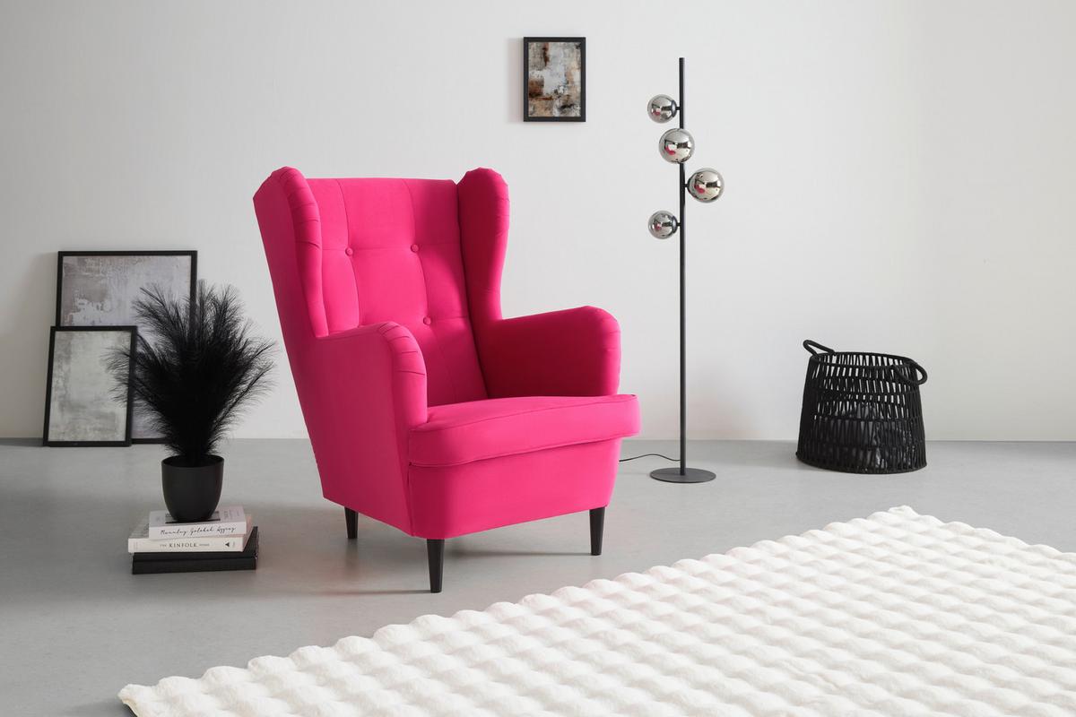 Kreslo OSKAR, ružový velúr - pink/čierna, drevo/kompozitné drevo (78/102/98cm) - Mömax