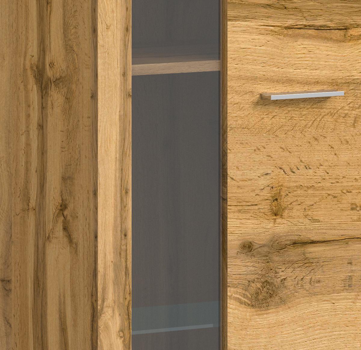 Wohnwand Eiche Dekor 3-Teilig B: 235 Cm - Eiche Wotan/Schwarz, Design, Glas/Holzwerkstoff (235/159/35cm) - MID.YOU