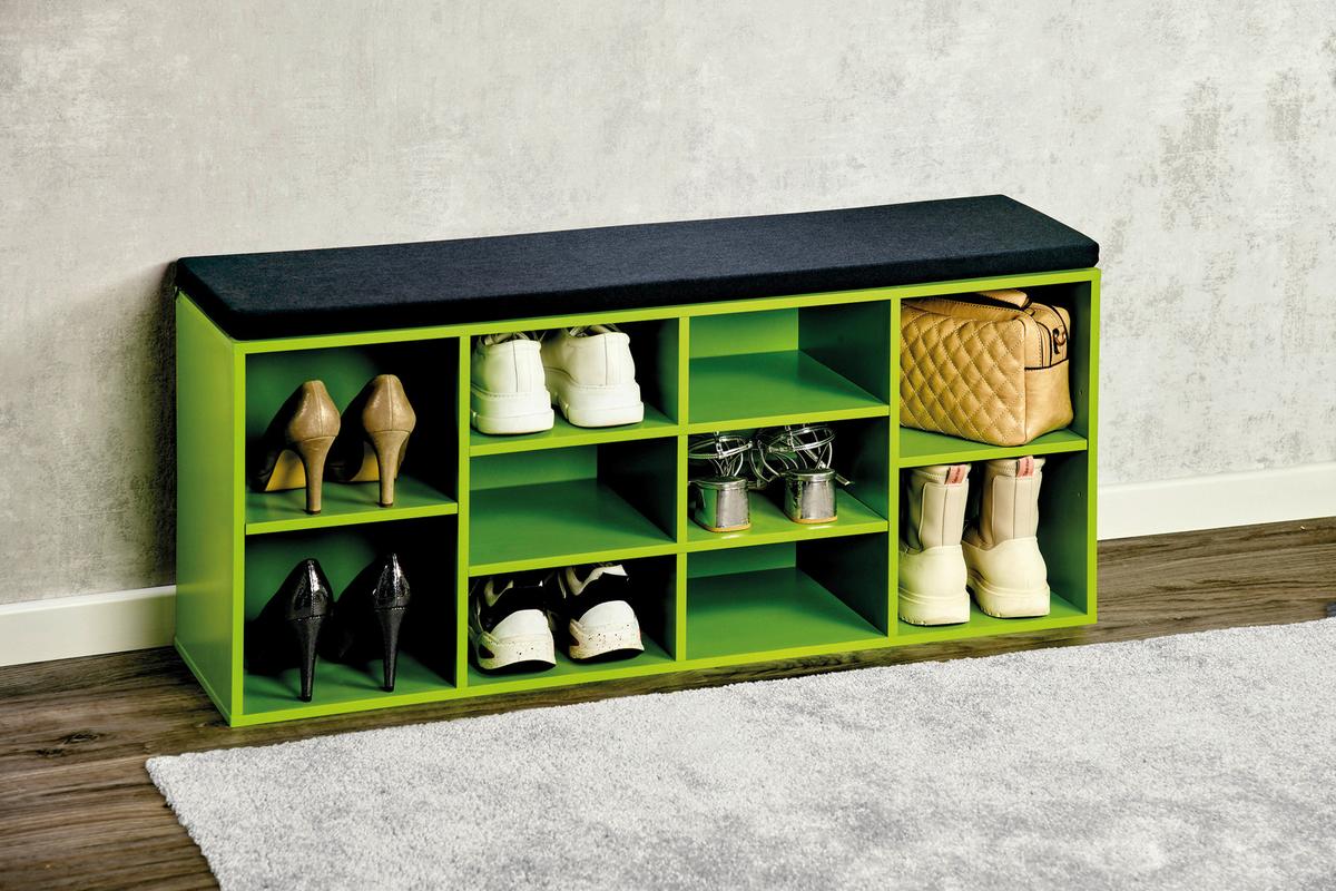 Schuhregal Mit Sitzkissen - Schwarz/Grün, Basics, Holzwerkstoff/Textil (103,5/48/29,5cm) - Kesper