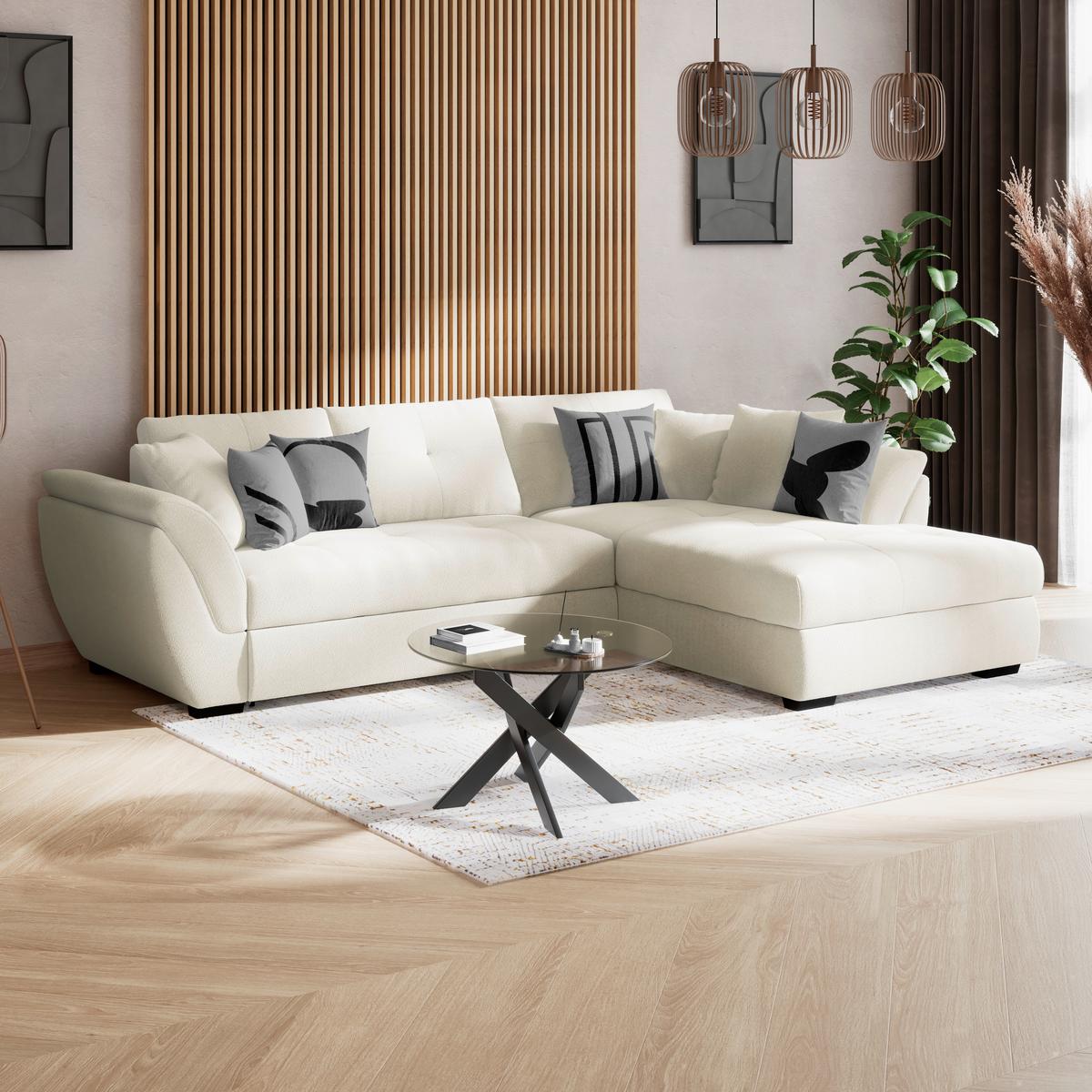 Rohová sedačka BERISSO, pravá, sivá tk. VINCI - čierna/sivá, Konventionell, textil (278/187cm) - Ondega