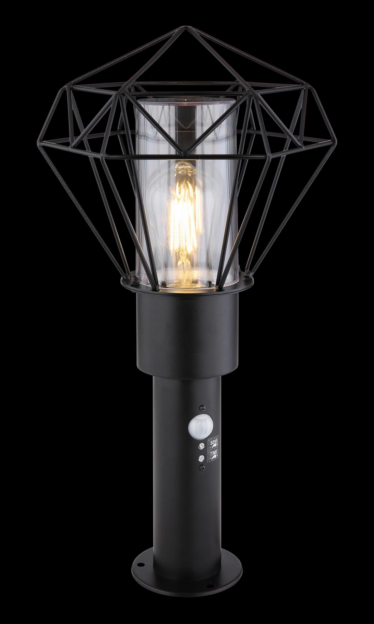 Außenleuchte + Bewegungsmelder Horace 15 Watt Edelstahl - Klar/Schwarz, Basics, Kunststoff/Metall (22,5/25,5/50cm) - Globo