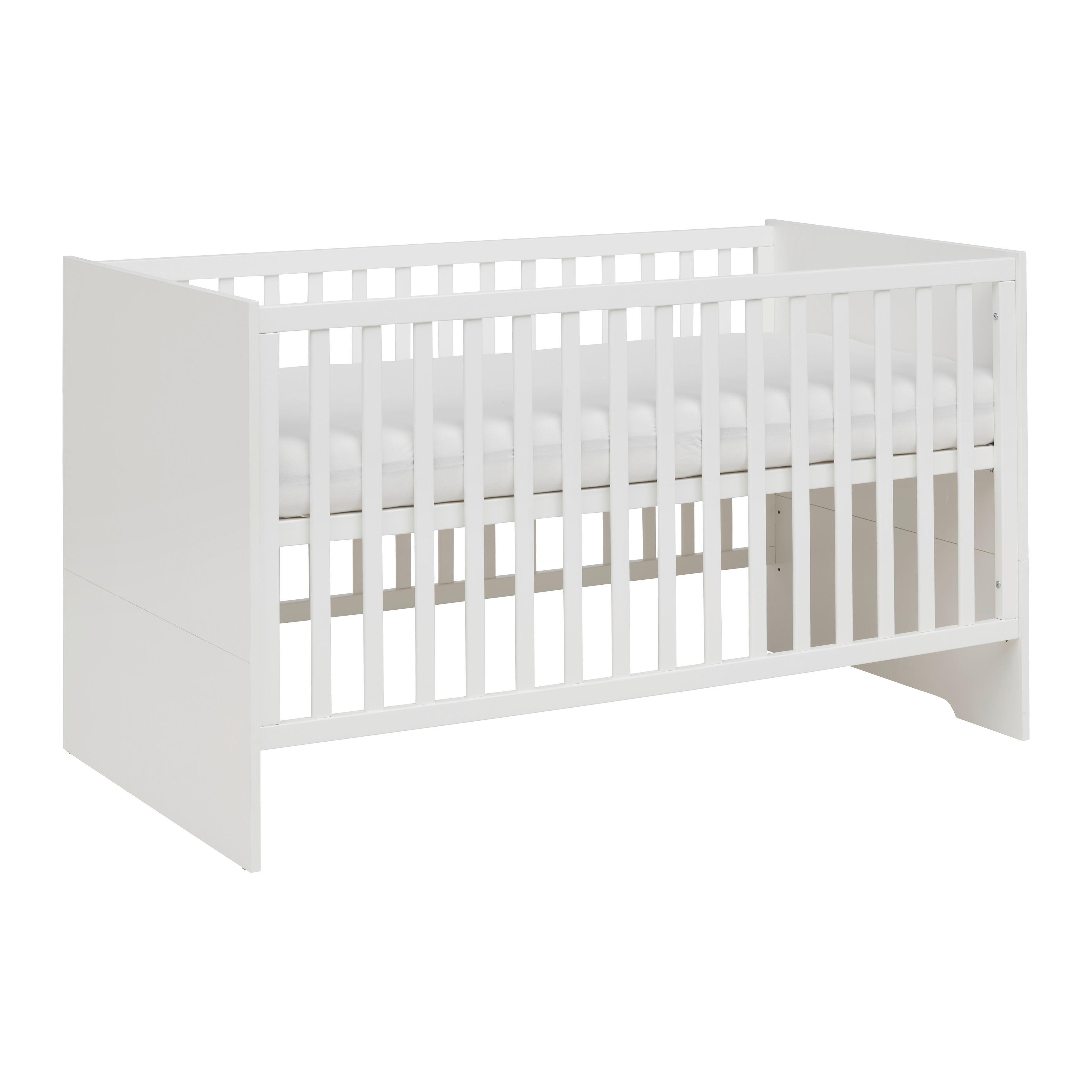 Babybett Luna weiß 3-fach höhenverstellbar - Weiß, Basics, Holzwerkstoff (76/82/142cm) - Roba