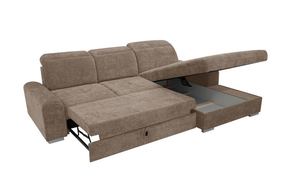 Rohová sedačka MALAGA, pravá, hnědá žinylka - barvy chromu/hnědá, Konvenční, kov/dřevo (286/203cm) - Ondega