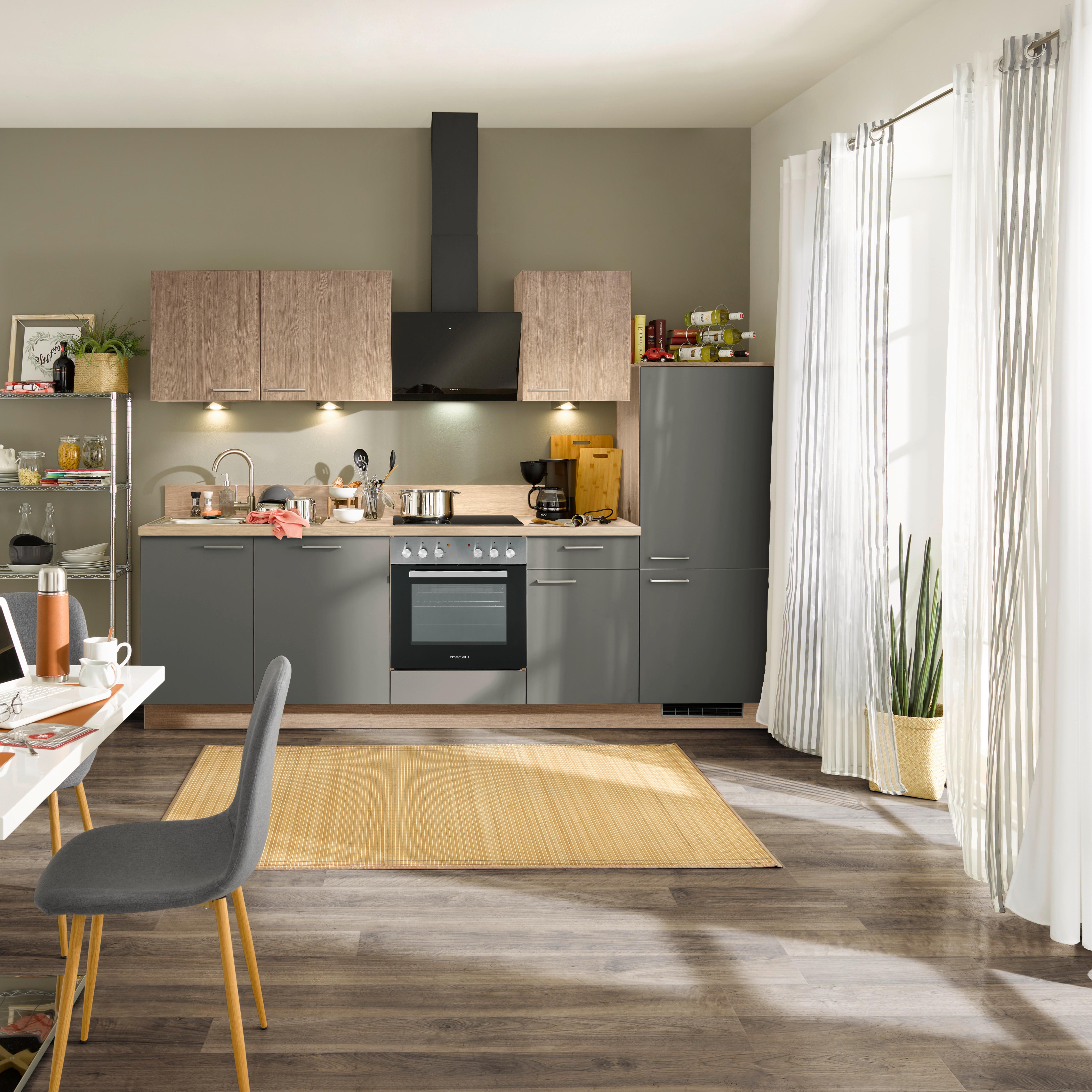 Küchenzeile Win/Plan Mit Geräten 280 cm Anthrazit/Eiche