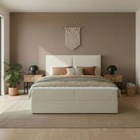 Boxspringová posteľ IMOLA 140x200, krémová - čierna/krémová, Modern, drevo/textil (140/200cm) - Bessagi Home