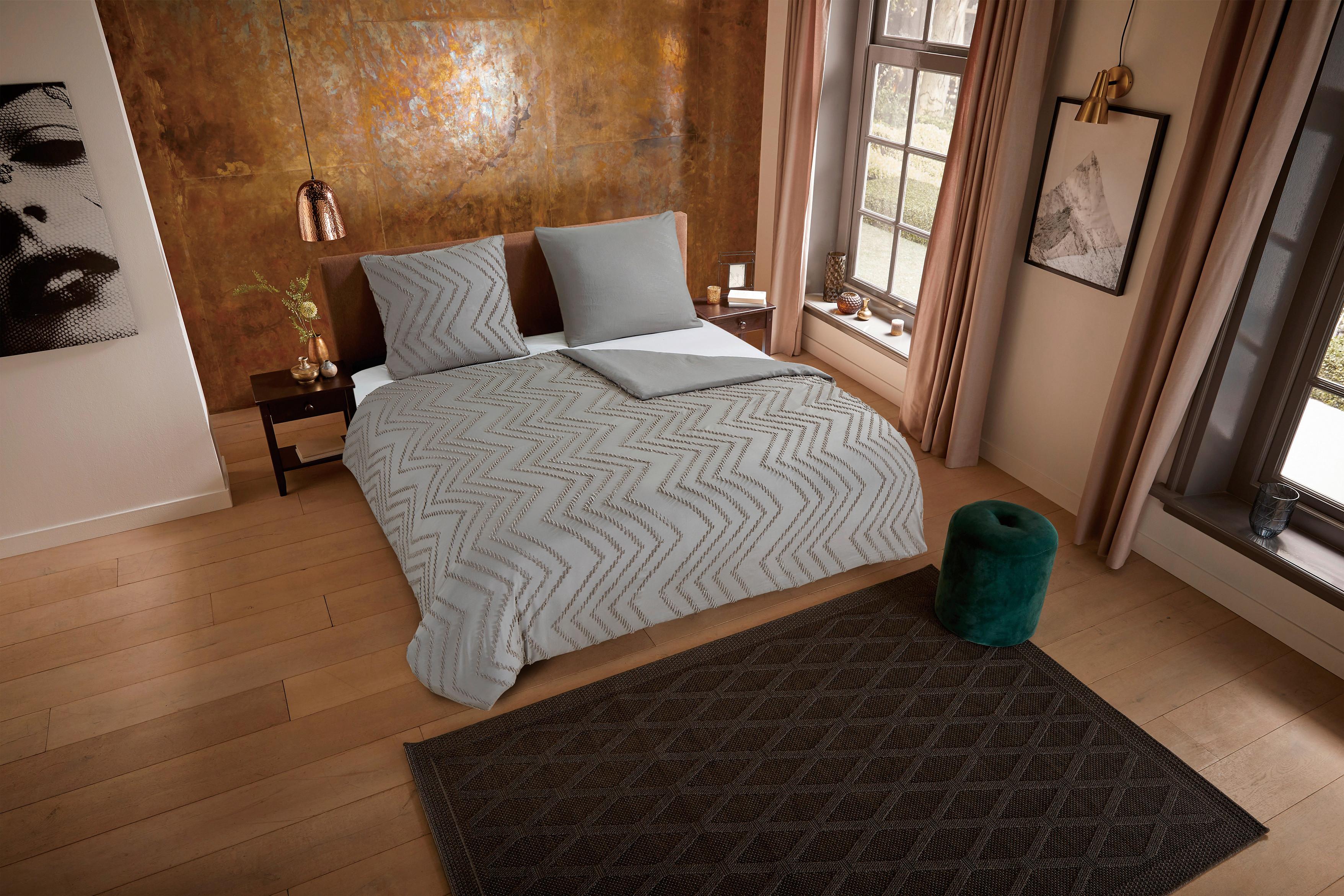 Bettwäsche Zigzag 135x200 Cm Braun Taupe Graubraun - Grau, Basics, Textil (135/200cm)