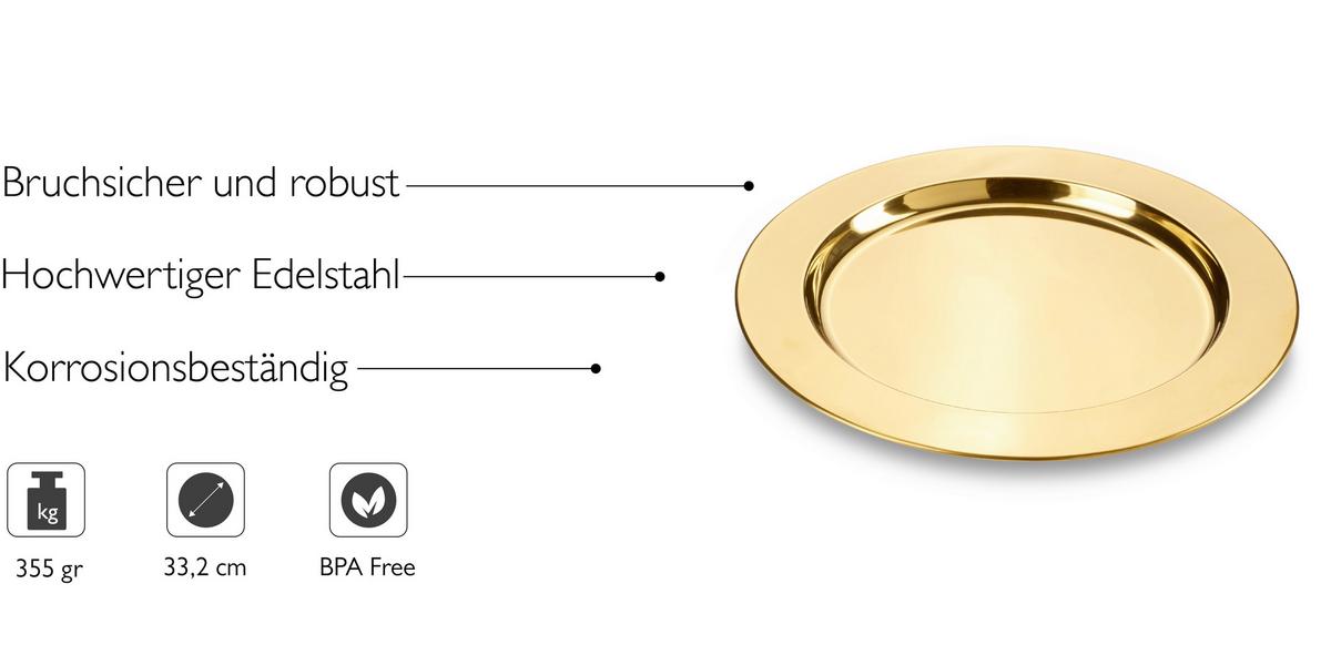 Platzteller Edelstahl Goldfarben Ca. 33 Cm - Goldfarben, Basics, Metall (33cm) - Echtwerk