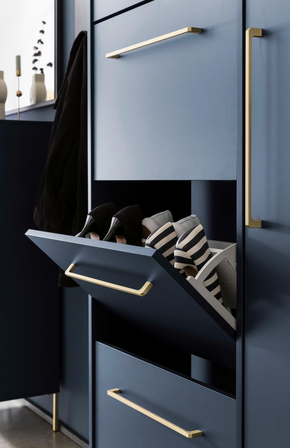 Schuhschrank Kenth Blau B: 88,4 Cm - Blau/Goldfarben, Holzwerkstoff (88,4/174,2/30cm) - MID.YOU