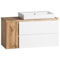 Waschbecken mit Unterschrank Varese B: 150 cm Eiche/Weiß - Eiche Wotan/Weiß, MODERN, Keramik/Holzwerkstoff (105cm) - Held