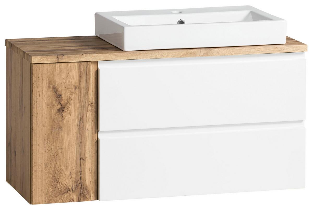 Waschbecken mit Unterschrank Varese B: 150 cm Eiche/Weiß - Eiche Wotan/Weiß, MODERN, Keramik/Holzwerkstoff (105cm) - Held