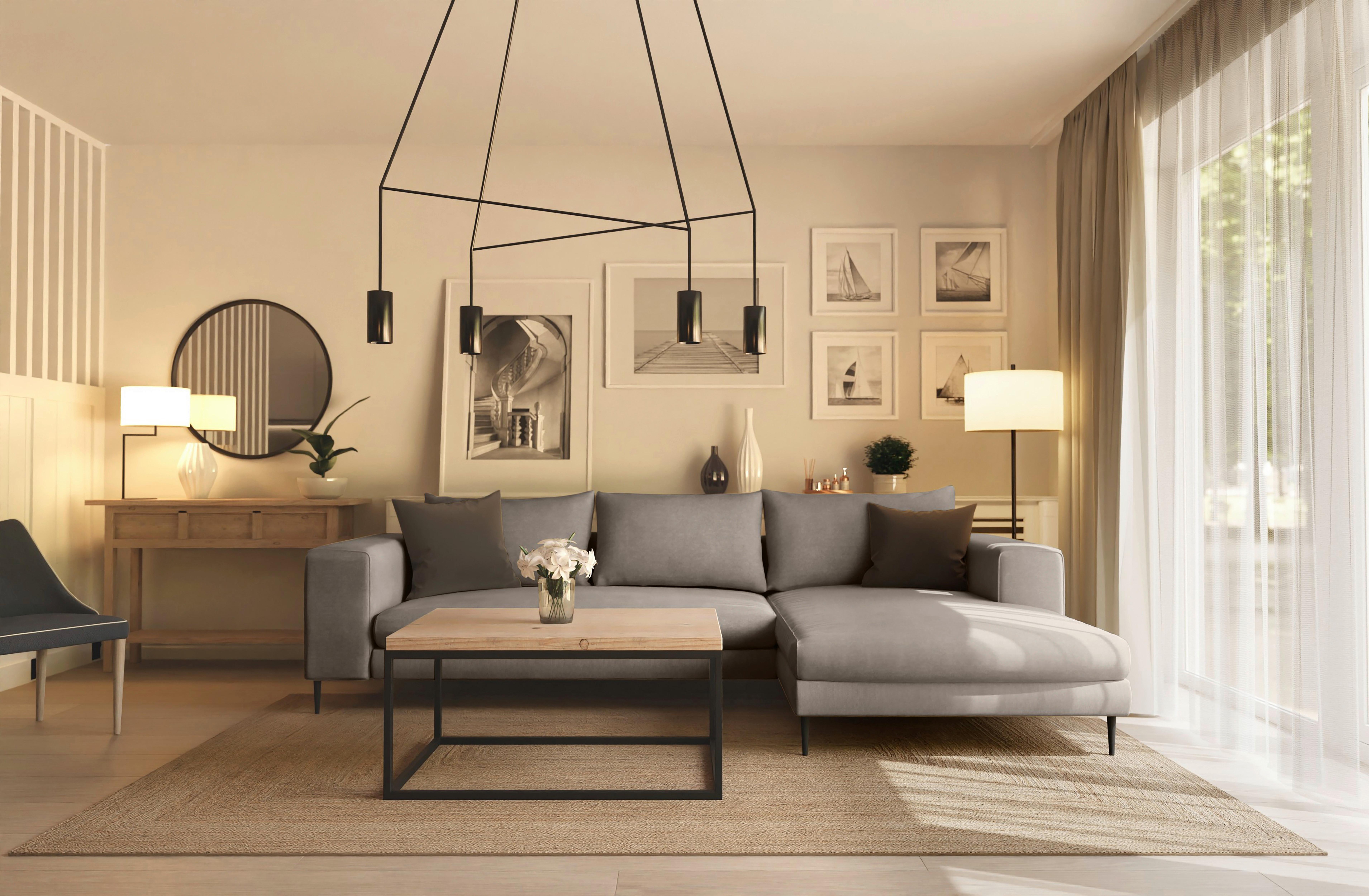 Ecksofa Aurora II - Taupe/Schwarz, MODERN, Textil (325/170cm) - Trendmanufaktur