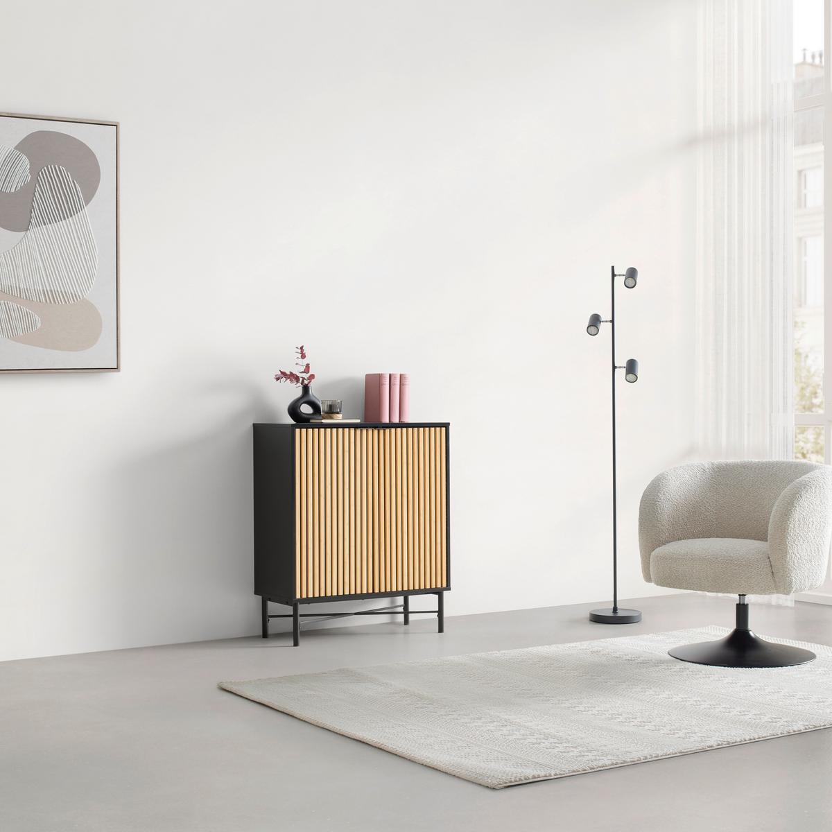 KOMODA MADRID -EXKLUSIV- - čierna/prírodná farba, Modern, kov/drevo (76/90/35cm) - Mömax