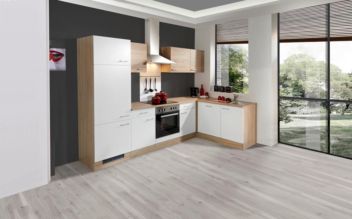 Eckküche Samoa Mit Geräten 280x170 cm - Weiß/Sonoma Eiche, MODERN, Holzwerkstoff (280/170cm) - FlexWell