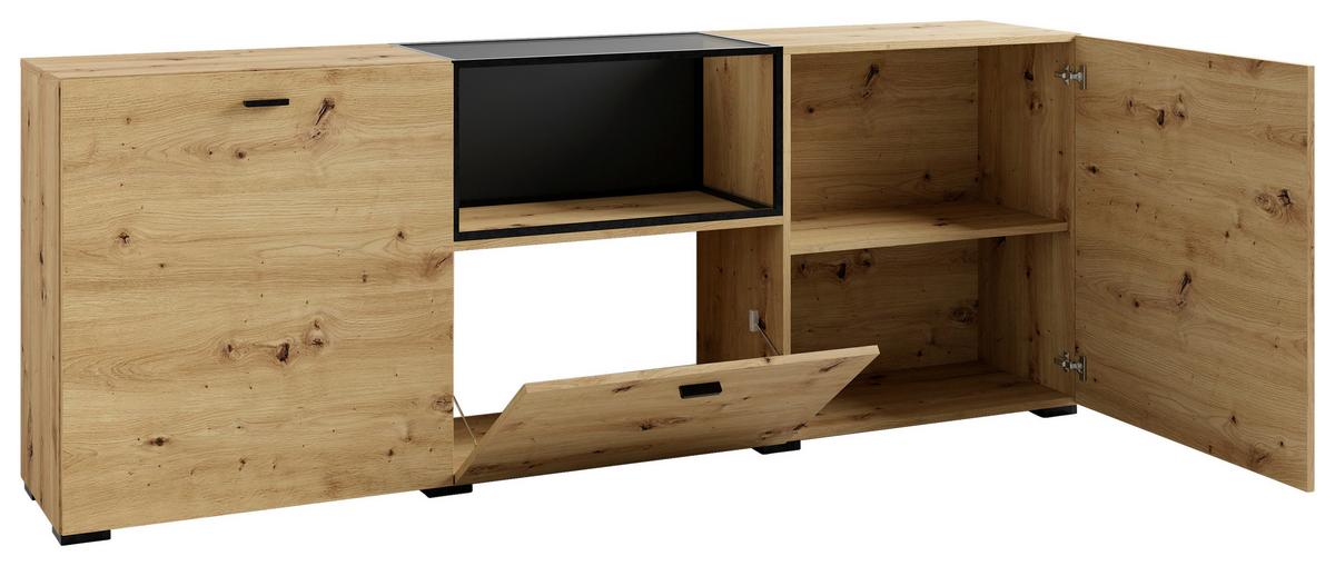 Sideboard Frame Eiche Artisan/Schwarz B: 200cm - Schwarz/Eiche Artisan, Design, Holzwerkstoff (200/75,5/37,5cm) - MID.YOU