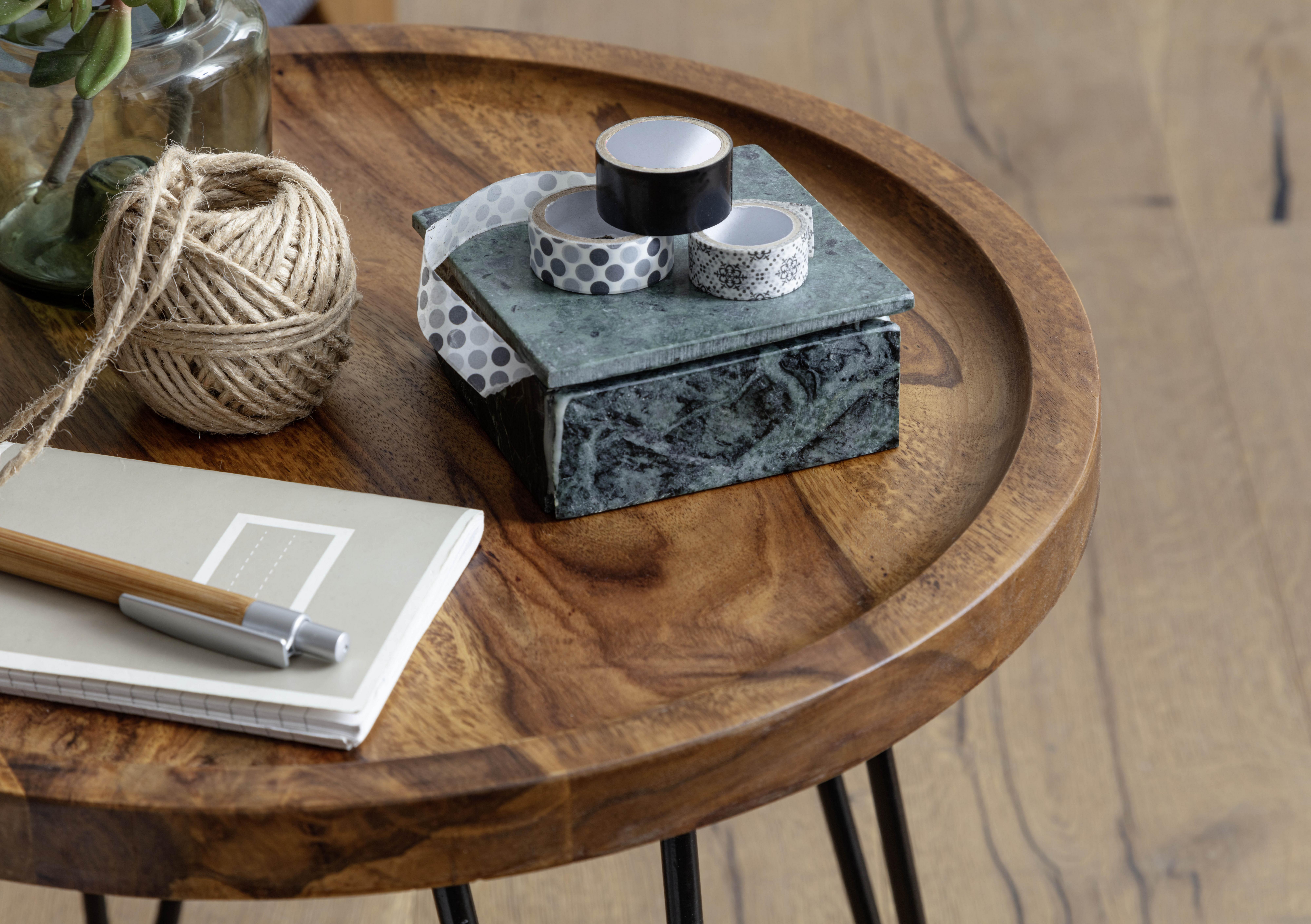 MID.YOU Couchtisch Rund Holz Massiv Sheesham Schwarz