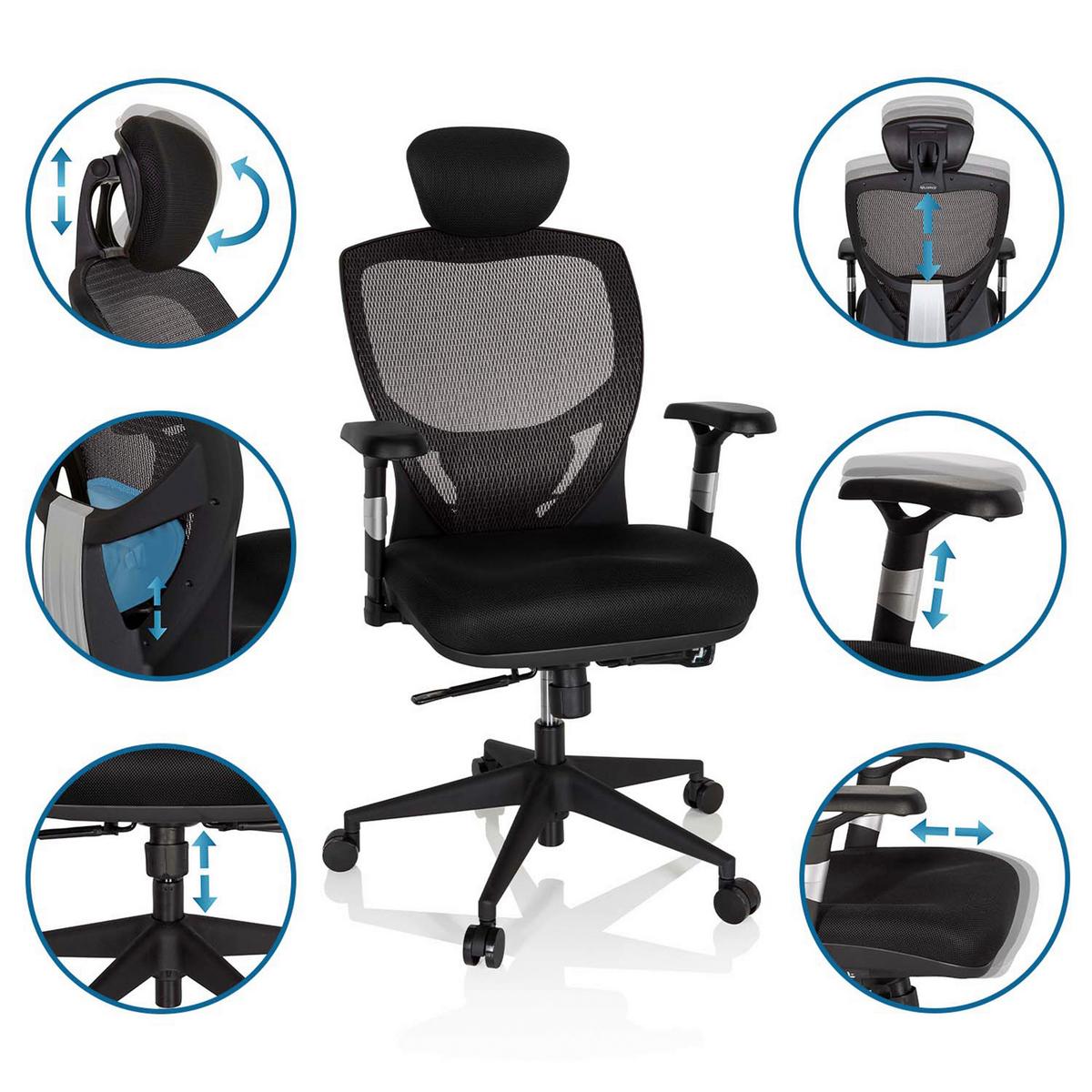 Bürostuhl Venus Base Schwarz/dunkelgrau Bis 120 Kg - Dunkelgrau/Schwarz, Basics, Kunststoff/Textil (66/117/65cm) - MID.YOU