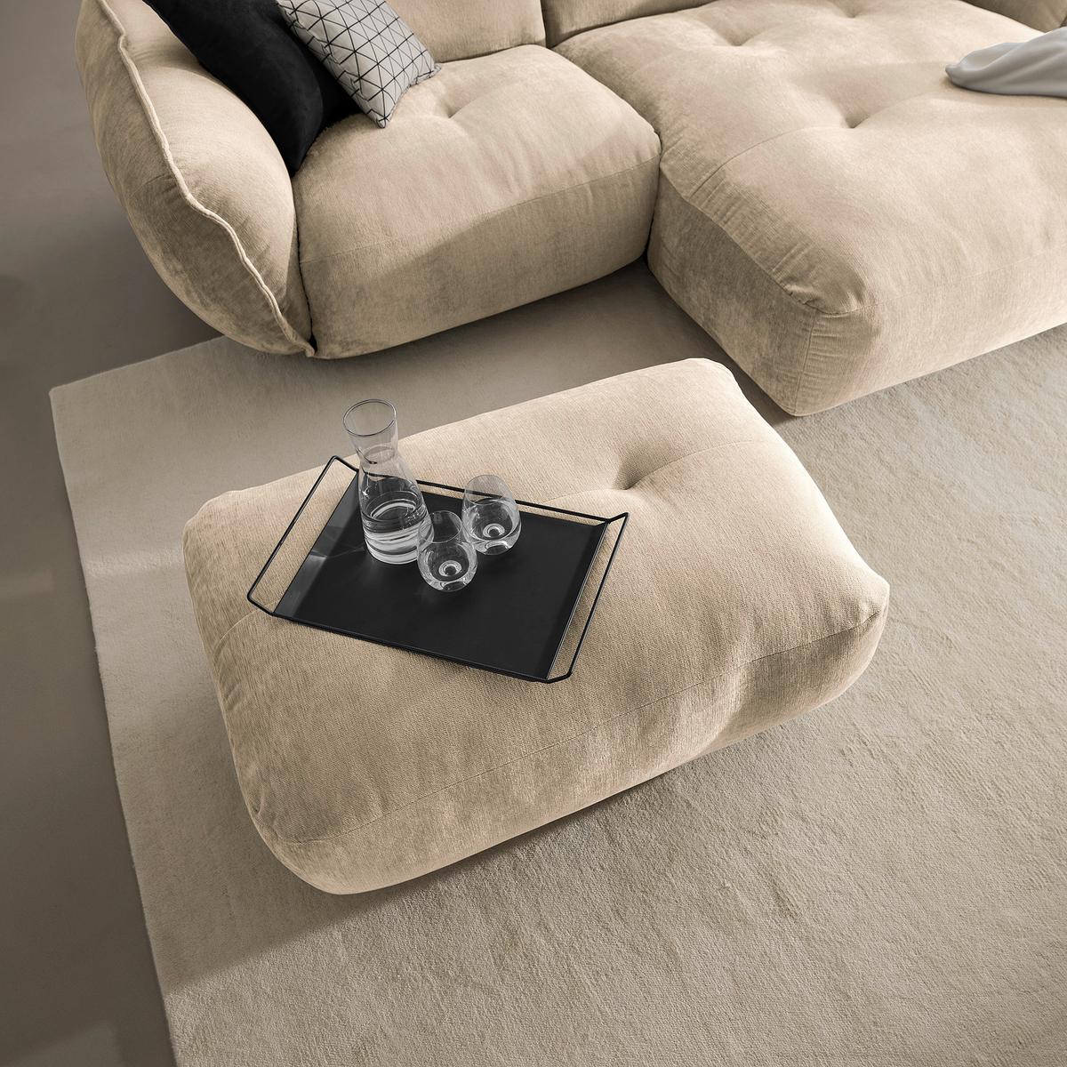 Hocker Fluffy, Creme B: 112 Cm - Creme/Schwarz, MODERN, Textil (112/46/65cm) - Trendmanufaktur