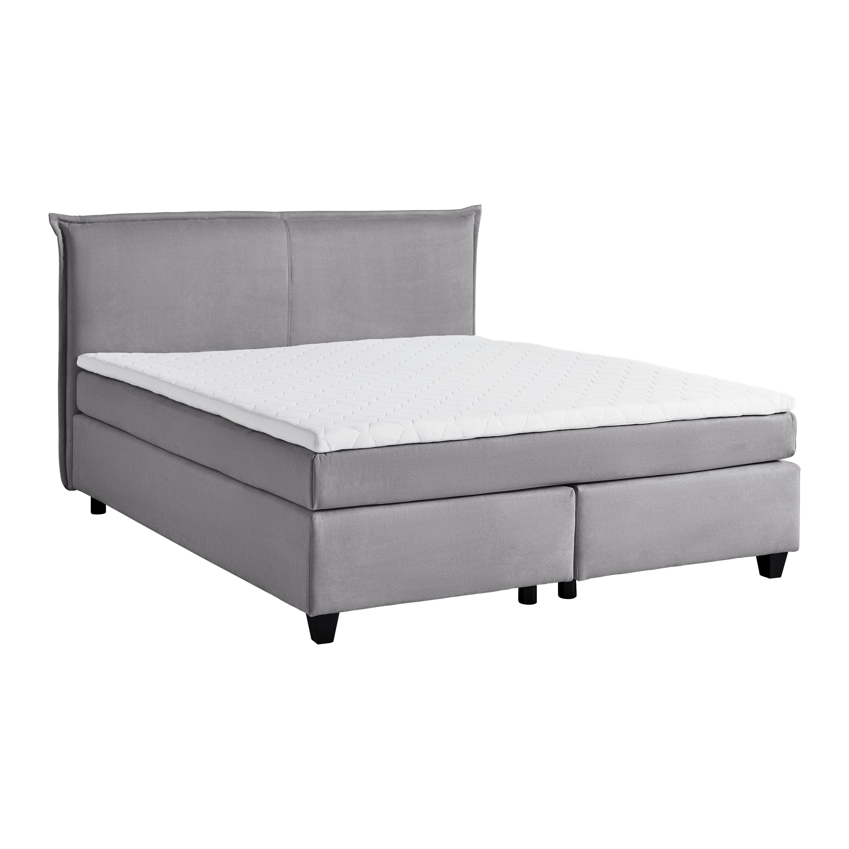 Postel boxspring s toperem, 180x200 cm, šedá - šedá/černá, Moderní, dřevo/textil (180/200cm) - Bessagi Home
