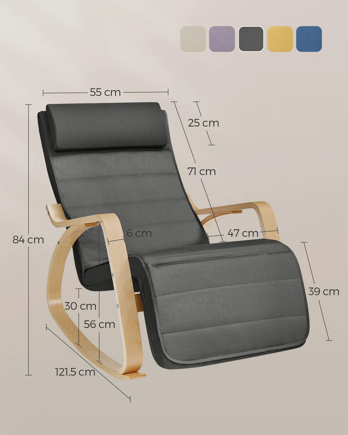 Relaxačné kreslo s vankúšom tmavosivé - farba brezy/tmavosivá, Basics, drevo/textil (121,5/84/67cm) - Boxxx