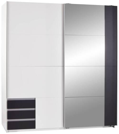 Schwebtürenschrank mit Laden + Spiegel 180 cm Emden, Weiß - Graphitfarben/Weiß, MODERN, Holzwerkstoff (180/198/64cm)
