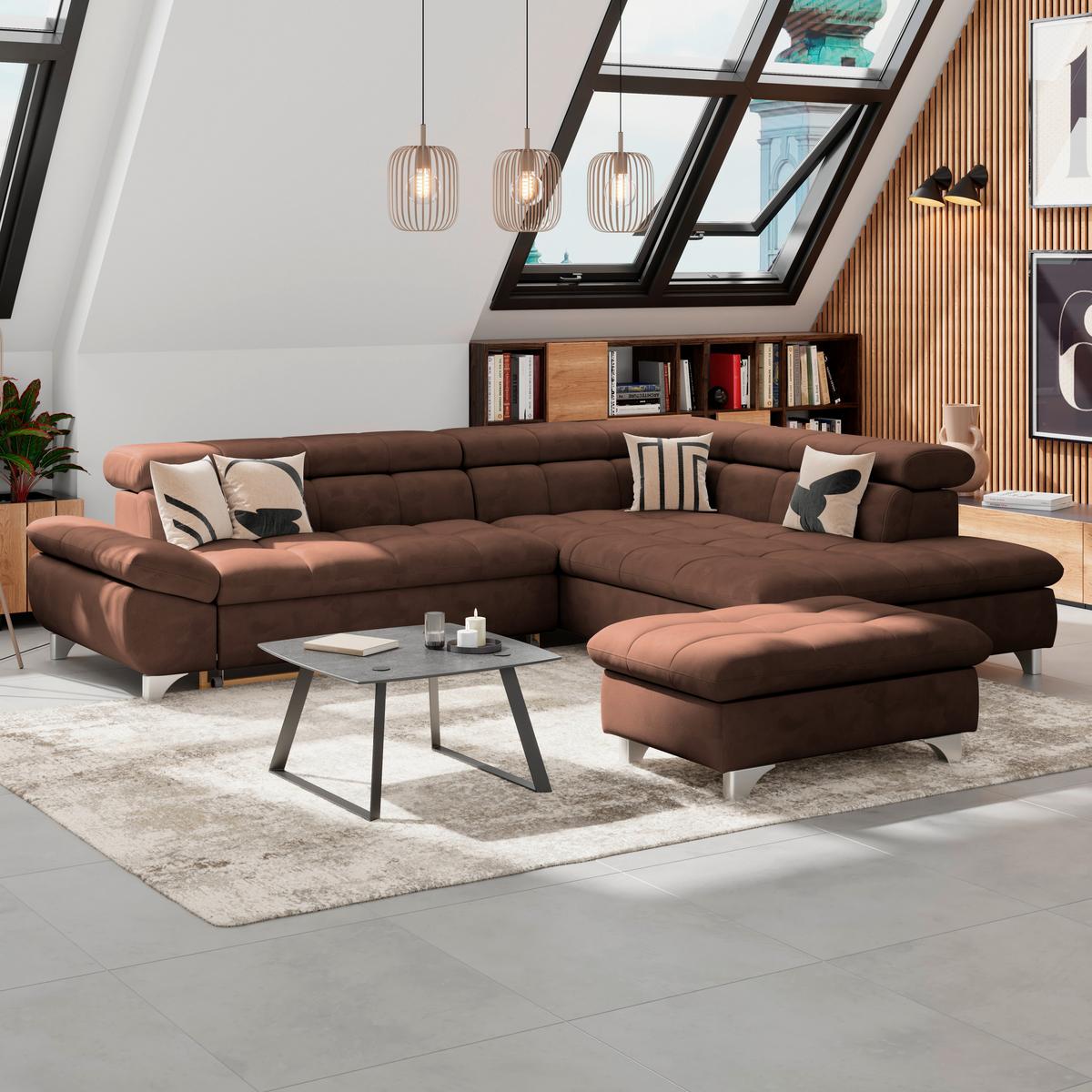 Hocker Gemini Dunkelbraun, B: 108cm - Chromfarben/Braun, KONVENTIONELL, Textil (108/46/108cm)